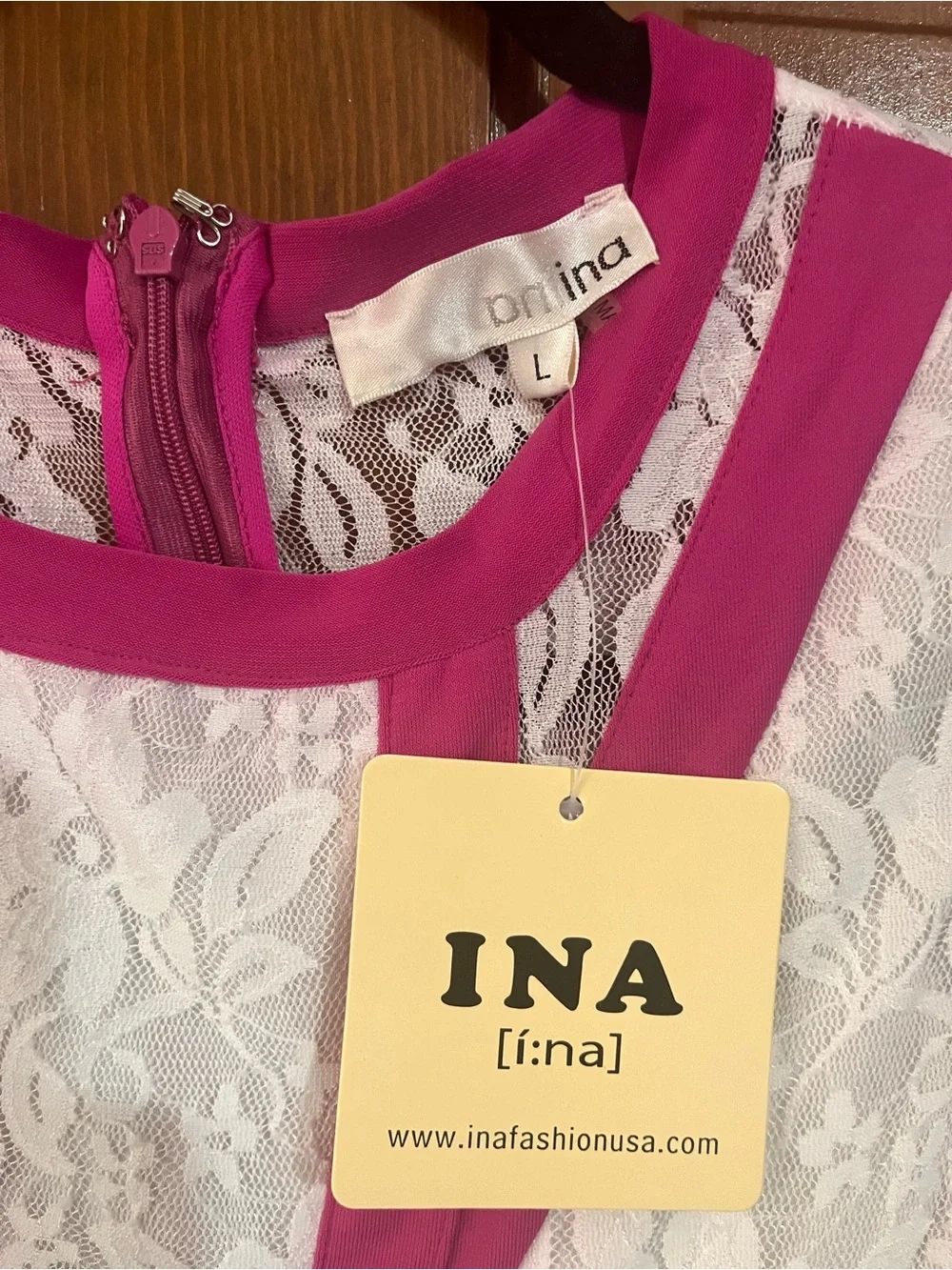 Ina hot pink and white dress with lace